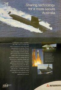 オーストラリアの次期潜水艦建造プロジェクト受注を目指した三菱重工業が、オーストラリア全国紙「オーストラリアン」（２月10日付）に掲載した全面広告